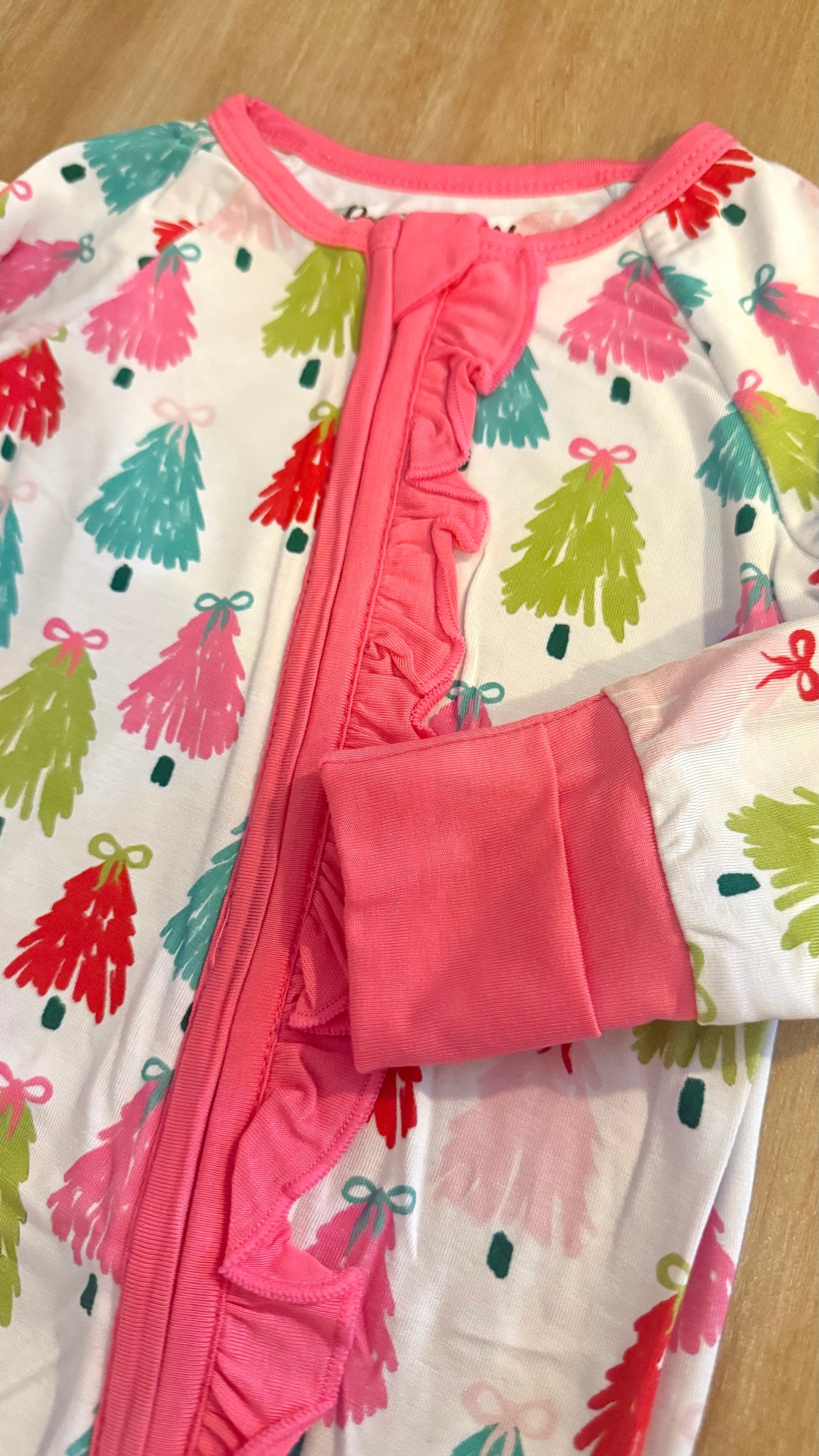 Christmas Tree Bamboo Pajamas Ruffle Romper