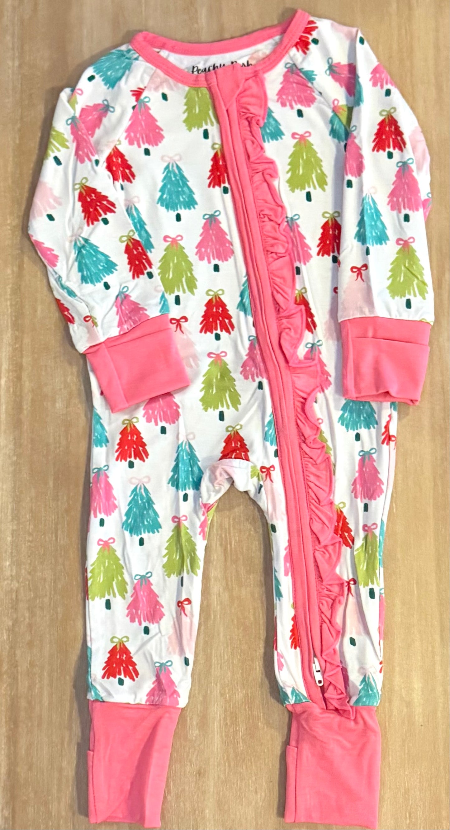 Christmas Tree Bamboo Pajamas Ruffle Romper
