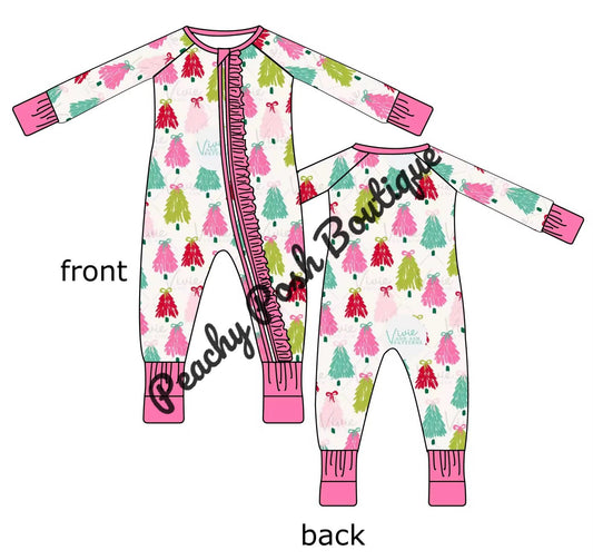 Christmas Tree Bamboo Pajamas Ruffle Romper
