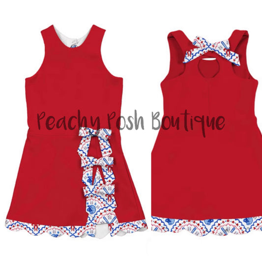 Red White and Blue Baseball Mom Dress