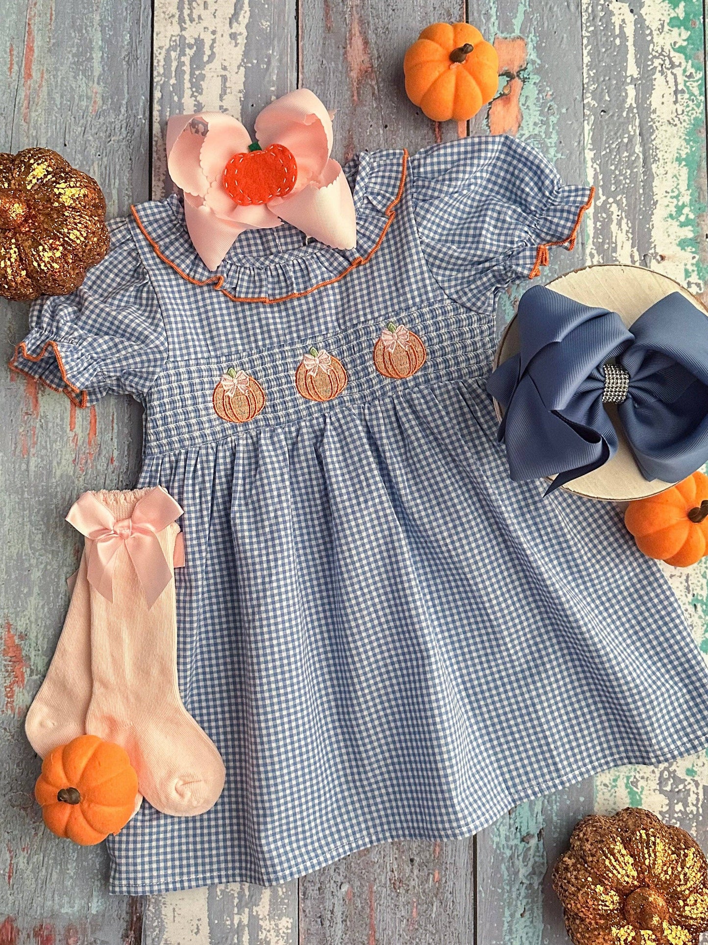 Coquette Pumpkins Collared Blue Dress