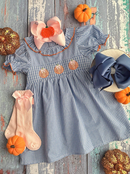 Coquette Pumpkins Collared Blue Dress
