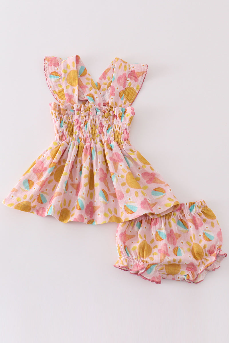 Ice Cream muslin smocked set