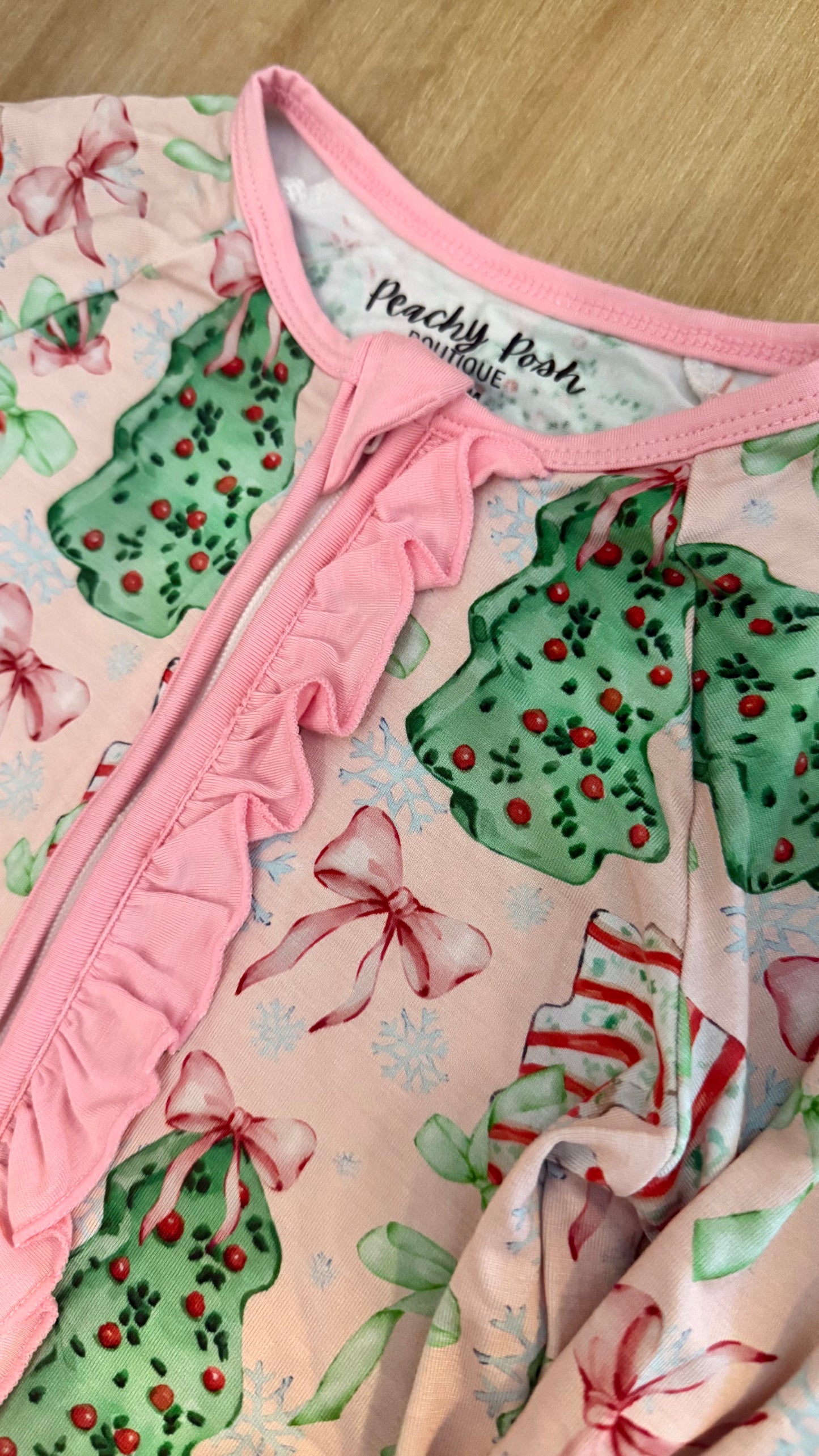 Girls Christmas Cakes Bamboo Pajamas Ruffle Romper