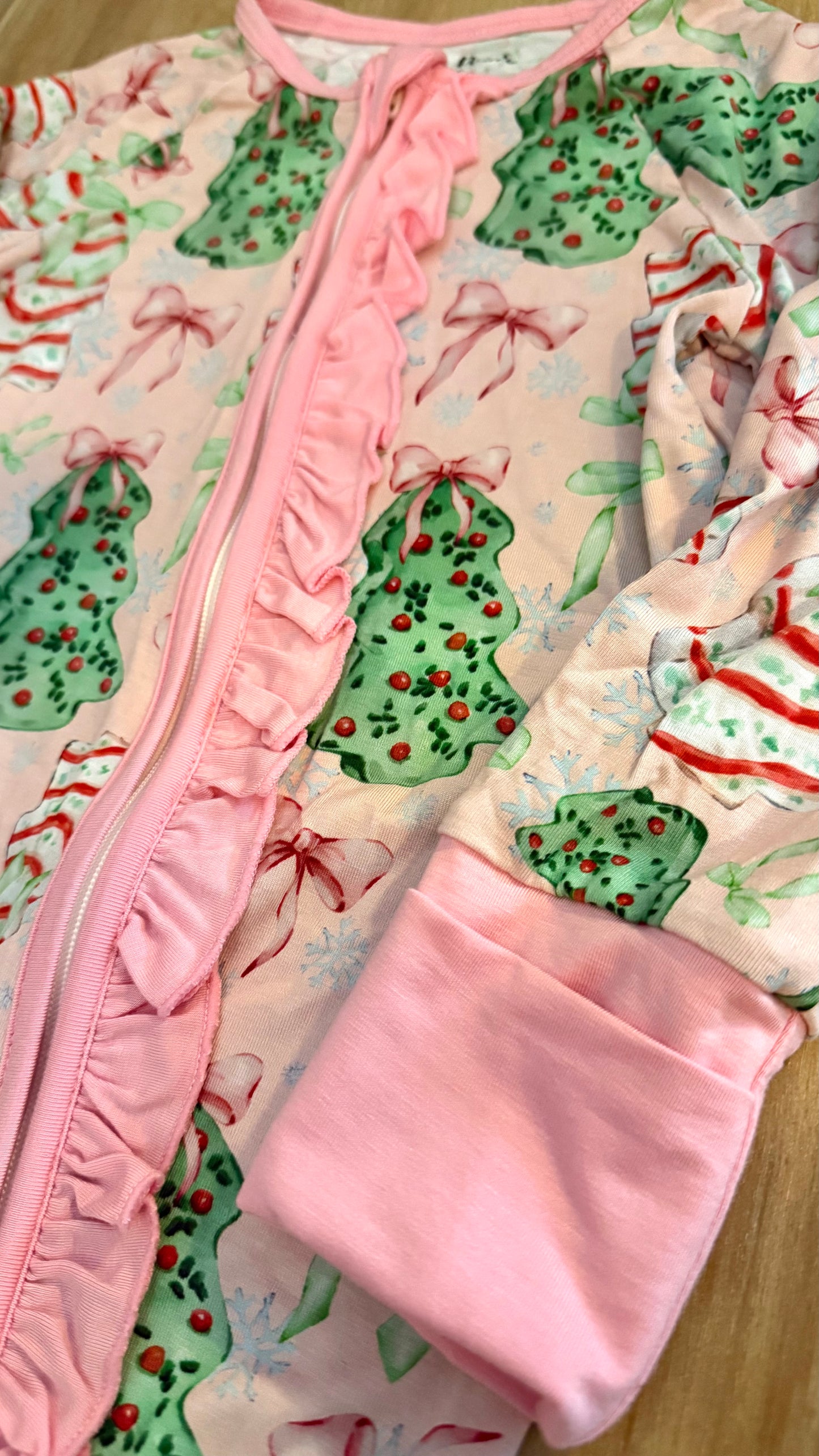 Girls Christmas Cakes Bamboo Pajamas Ruffle Romper