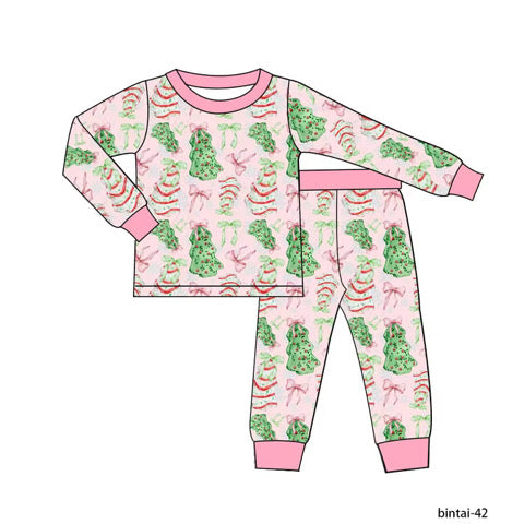 Girls Christmas Tree Cakes Bamboo Pajamas Set