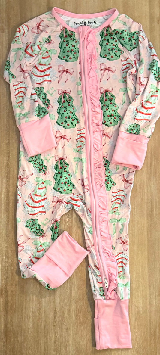 Girls Christmas Cakes Bamboo Pajamas Ruffle Romper