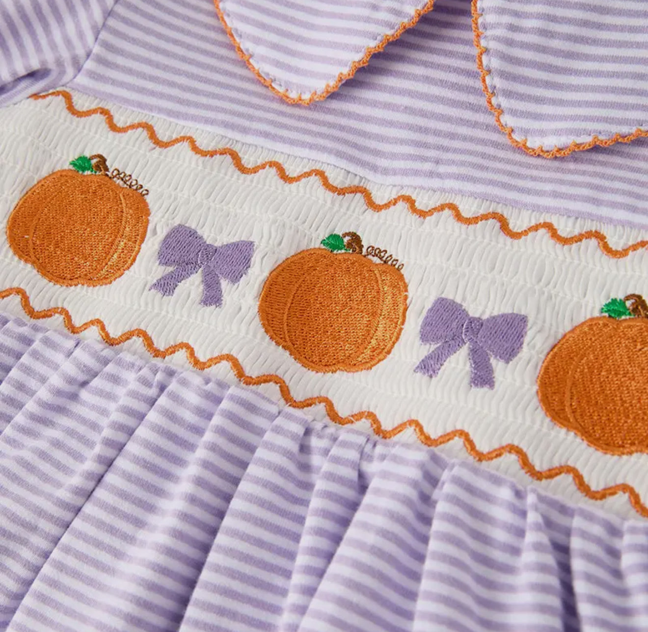 Pumpkins & Purple Bows Collared Dress