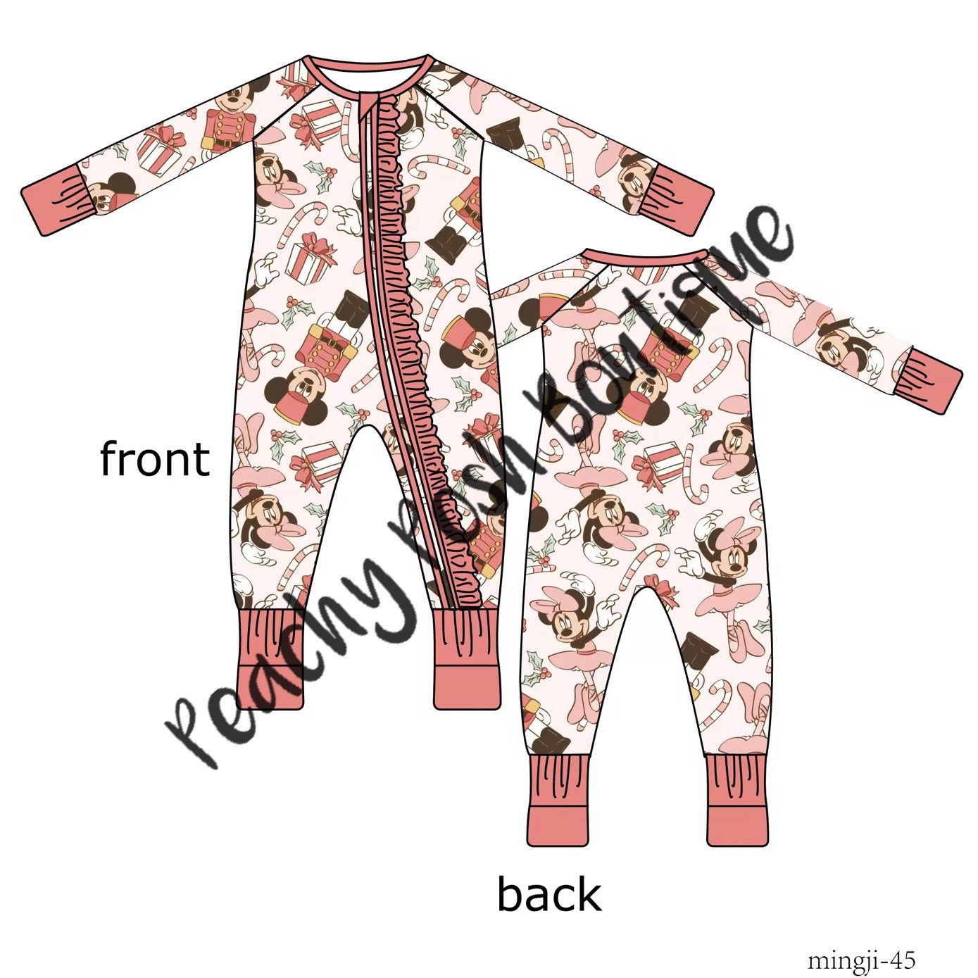 Mouse Nutcrackers Christmas Bamboo Ruffle Pajamas Romper