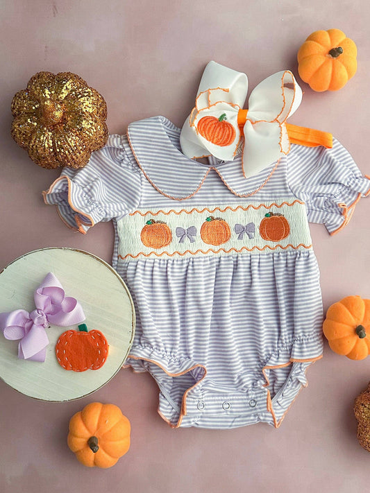 Pumpkins & Purple Bows Romper